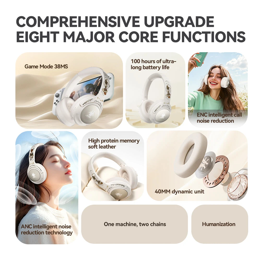 HaaYot Girls Cute Over Ear Headphones Gaming Headset for kids for School Active Noise Cancelling Wireless Bluetooth Headphones