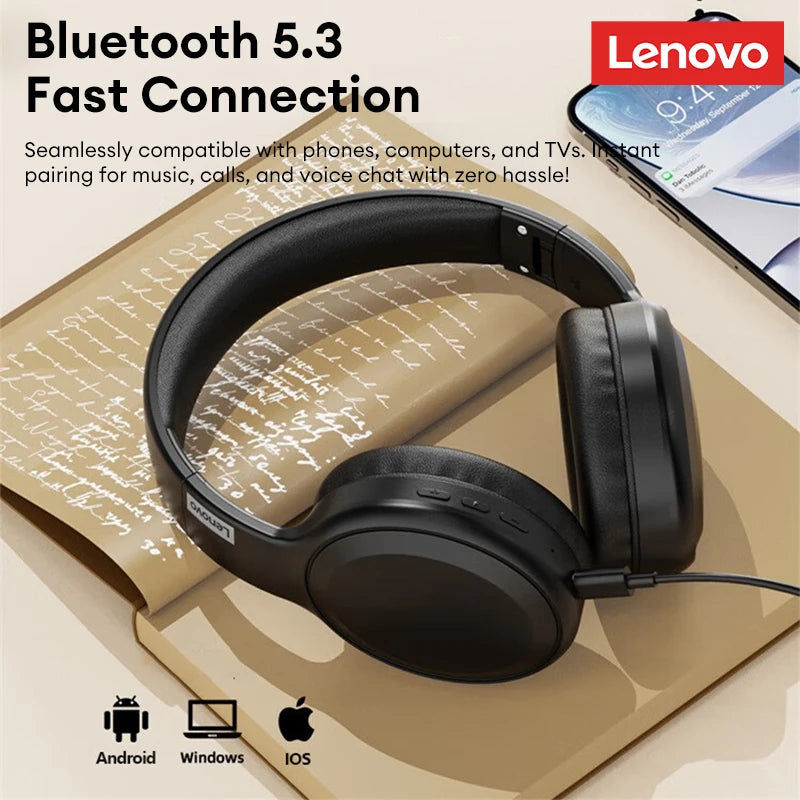 Original Lenovo TH30 Wireless Bluetooth 5.0 Gaming Headphones Foldable Sports Fone Headset HiFi Surround Sound Earphones for Mic